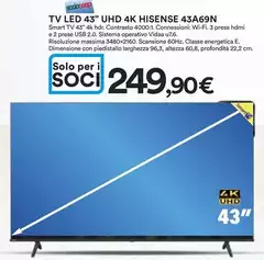 Hisense - Tv Led 43" UHD 4K 43A69N