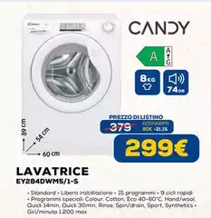Candy - EY284DWM5/1-S lavatrice Caricamento frontale 8 kg 1400 Giri/min A Bianco
