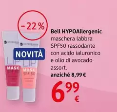 Bell Hypoallergenic - Maschera Labbra SPF50 Rassodante  Con Acido Ialuronico E Olio Di Avocado 10 G, Assort.