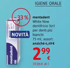 Mentadent - White Now Dentifricio 3in1 Per Denti Più Bianchi 75 Ml, Assort.