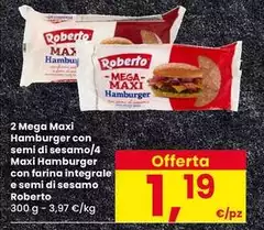 Max - 2 Mega i Hamburger Con Semi Di Sesamo/4 Con Farina Integrale E Semi Di Sesamo