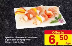 Spiedino Di Salmone, Merluzzo E Gambero Con Peperoni
