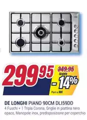 De Longhi - DLI 59 DD Piano Cottura Acciaio Inossidabile Da Incasso 90 Cm Gas 5 Fornello(i)