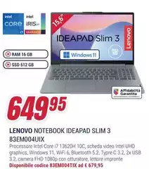Lenovo - Notebook Ideapad Slim 3 83EM004UIX 