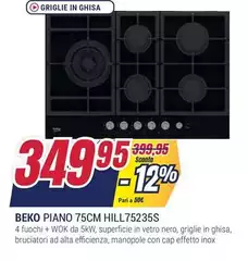 Beko - HILL 75235 S Piano Cottura Nero Da Incasso 75 Cm Gas 5 Fornello(i)