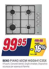 Beko - HIGG641C3SX Acciaio Inox Da Incasso 60 Cm Gas 4 Fornello(i)