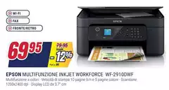 Epson - WorkForce WF-2910DWF Stampante Multifunzione A4 Getto D'inchiostro (stampa, Scansione, Copia) Display LCD 3.7cm, WiFi Direct, AirPrint, 3 Mesi Inchiostro Incluso Con ReadyPrint