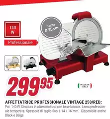 Rgv - Vintage 250 Affettatrice Elettrico 140 W Alluminio, Rosso Alluminio