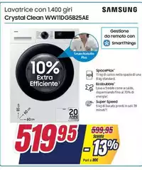 Samsung - Lavatrice Con 1.400 Giri Crystal Clean WW11DG5B25AE  
