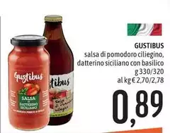 Gustibus - Salsa Di Pomodoro Ciliegino, Datterino Siciliano Con Basilico