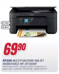 Epson - WorkForce WF-2910DWF Stampante Multifunzione A4 Getto D'inchiostro (stampa, Scansione, Copia) Display LCD 3.7cm, WiFi Direct, AirPrint, 3 Mesi Inchiostro Incluso Con ReadyPrint