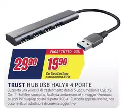 Trust - Halyx Aluminium 4-Port USB 3.2 Hub USB 3.2 Gen 1 (3.1 Gen 1) Micro-B Grigio