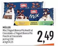 Muller - Mix Yogurt Bianco Più Anelli Al Cioccolato + Yogurt Bianco Più Fiocchi Al Cioccolato