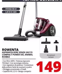 Rowenta - Aspirapolvere Senza Sacco Compact Power Xxl Animal RO4B63