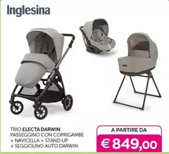 Trio Darwin Passeggino Con Coprigambe + Navicella + Stand Up + Seggiolino Auto Darwin