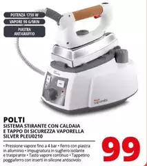 Polti - PLEU0210 1750W 1.1L Alluminio Grigio, Bianco Ferro Da Stiro A Caldaia