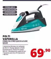 Polti - Vaporella Quick & Slide QS220 Ferro A Vapore Alluminio 2400 W Verde, Bianco