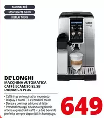 De Longhi - Macchina Automatica Caffè ECAM380.85.SB Dinamica Plus 