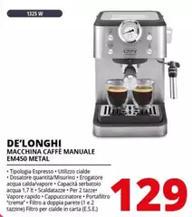 De Longhi - Macchina Caffè Manuale EM450 Metal