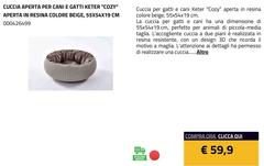 Keter - Cuccia Aperta Per Cani E Gatti "Cozy" Aperta In Resina Colore Beige
