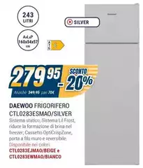 Daewoo - Frigorifero CTL0283ESMAAO/SIVER
