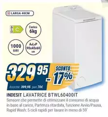 Indesit - Lavatrice BTWL60400IT