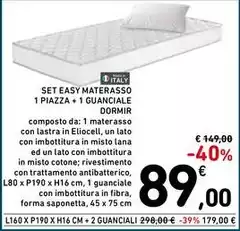 Dormir - Set Easy Materasso 1 Piazza + 1 Guanciale