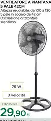Ventilatore A Piantana 5 Pale 42cm