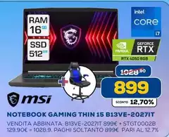 Msi - Notebook Gaming Thin 15 B13VE-20271T