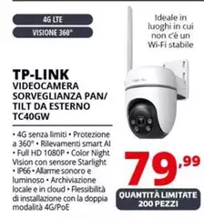 Tp Link - Videocamera Sorveglianza Pan/ Tilt Da Esterno TC40GW 