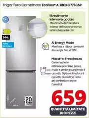 Samsung - RB34C775CS9 Frigorifero Combinato EcoFlex AI 1.85m 344L Libera Installazione Con Congelatore Wifi 1,85m 344 L Con Rivestimento In Acciaio Inox Classe C, Inox