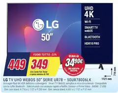 LG - UHD 50'' Serie UR78 50UR78006LK, TV 4K, 3 HDMI, SMART TV 2023