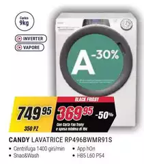 Candy - Lavatrice Caricamento Frontale 9 Kg A-30% A-30% A-30% A-Xip Crystal A Lavatrice 9 Kg A