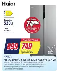 Haier - HSR5918DNMP Frigorifero Side-by-side Libera Installazione 528 L D Platino, Acciaio Inox