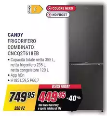 Candy - Frigorifero Combinato Cncq2t618eb