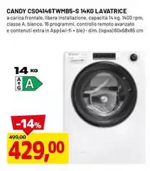 Candy - CS04146TWMB5-S Lavatrice Caricamento Frontale 14 Kg 1400 Giri/min A Bianco