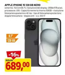 Apple - Iphone 15 128 Gb Nero