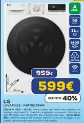 LG - F4R7011TSWG Lavatrice 11kg AI DD, Classe A-10%, 1400 Giri, TurboWash, Vapore