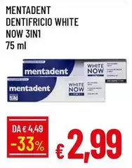 Mentadent - Dentifricio White Now 3in1-