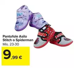 Pantofole Asilo Stitch O Spiderman