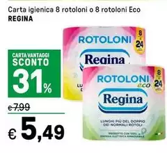 Regina - Carta Igienica 8 Rotoloni O 8 Rotoloni  Eco