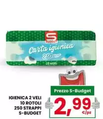 S budget - Igienica 2 Veli 10 Rotoli 250 Strappi S-Budget