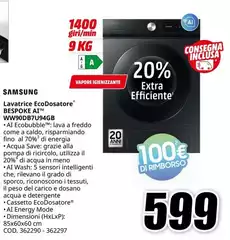 Samsung - Lavatrice Ecodosatore Bespoke AI WWS90DBV7U9AGb