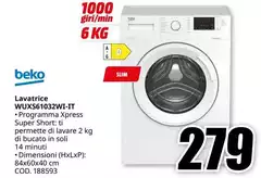 Beko - WUXS61032WI-IT Lavatrice Caricamento Frontale 6 Kg 1000 Giri/min Bianco
