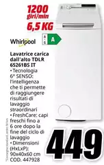 Whirlpool - Lavatrice Carica dall'alto TDLR 652618S IT