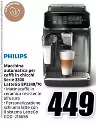 Philips - Macchina Automatica Per Caffè In Chicchi Serie 3300 LatteGo Ep349/70