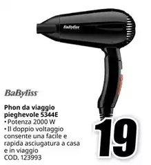 Babyliss - Phon Da Viaggio Pieghevole 5344E