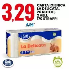 Soft - Carta Igienica La Delicata, 20 Rotoli, 2 Veli, 170 Strappi