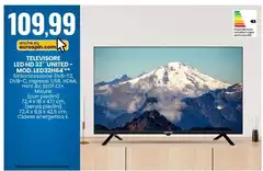 United - Televisore Led Hd 32"  - Mod. Leo32h64
