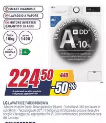 LG - F4R3010NSWW Lavatrice 10kg AI DD, Classe A-10%, 1400 giri, TurboWash, Vapore